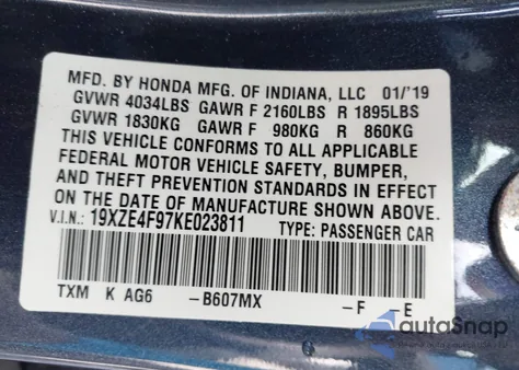 2019 Honda Insight Touring from USA, damaged, VIN 19XZE4F97KE023811